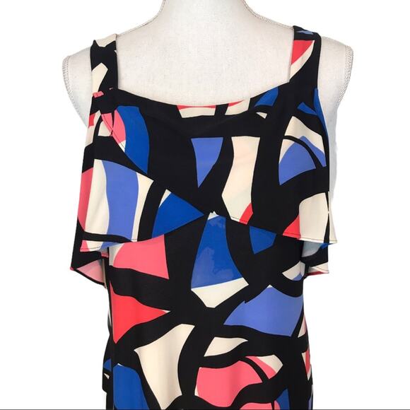 Nine West Geo print side Slit Ruffled Maxi Dress 8 - Picture 5 of 8